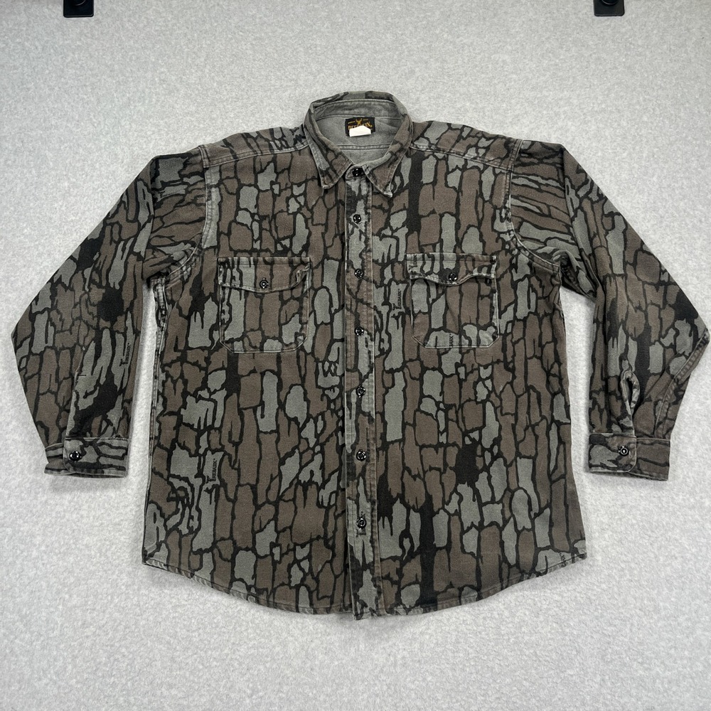 Melton Deerskin Trebark Flannel Shirt Mens XL Brown Camouflage Hunting USA Made